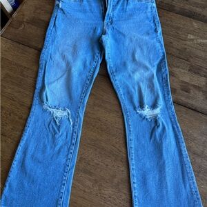 MOTHER Blue Distressed Flare Jeans
